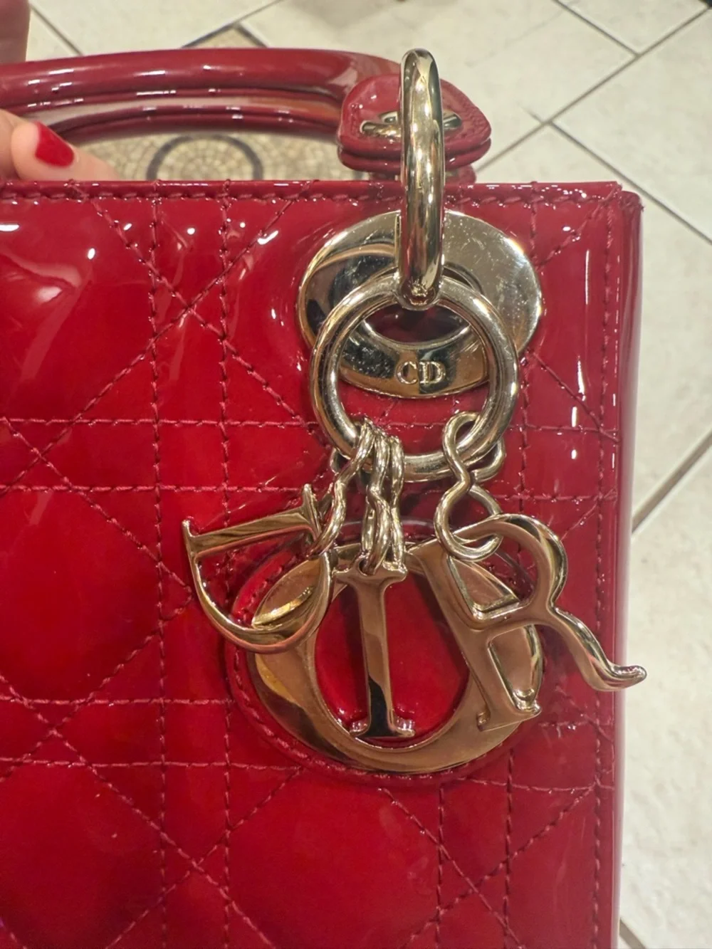 Dior Red Patent Mini Lady Dior Top-Handle Bag - Picture 6 of 13
